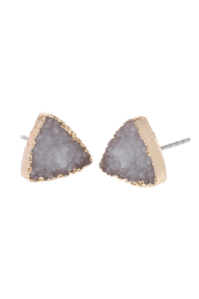 TRIANGLE DRUZY STONE STUD EARRINGS