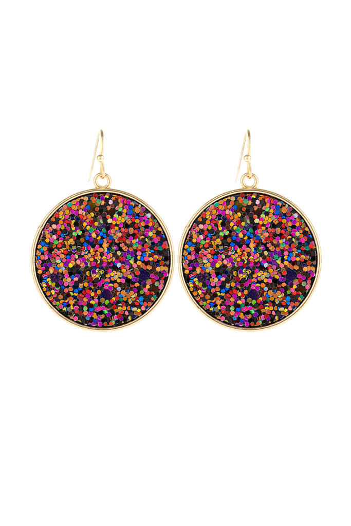 HDE3063 - DISC SEQUIN LEATHER DROP EARRINGS