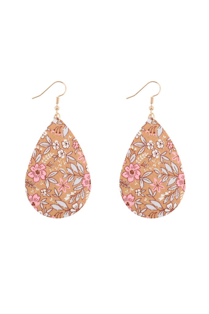 HDE3219 - FLORAL PRINTED PEAR-SHAPED EARRINGS