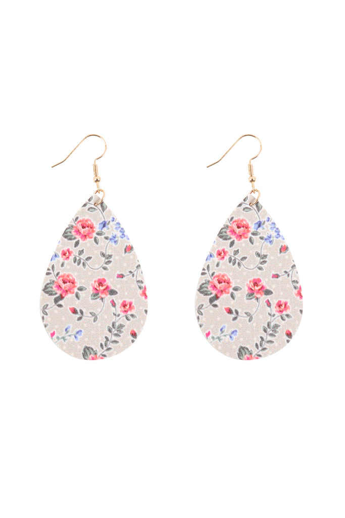 HDE3219 - FLORAL PRINTED PEAR-SHAPED EARRINGS