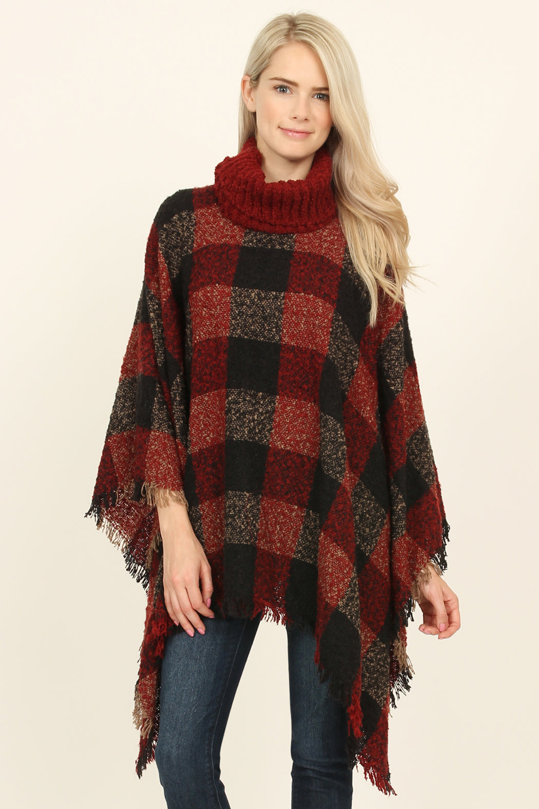 Turtle Neck Plaid Sweater Poncho – Riah Fashion