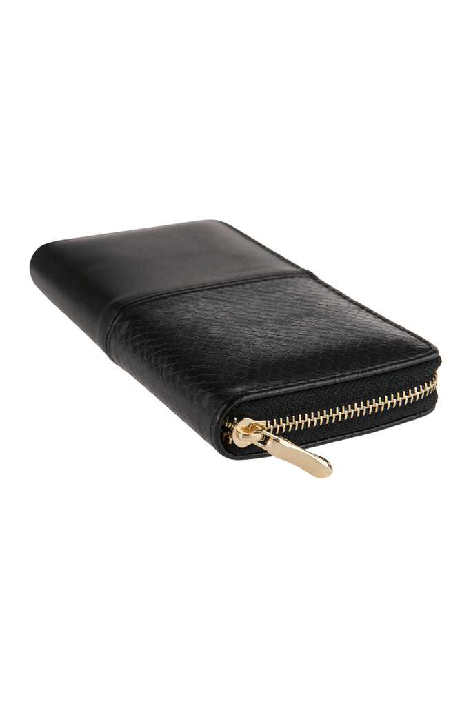 HDG2682 -HALF PRINTED SNAKE SKIN SINGLE ZIPPER LEATHER WALLET