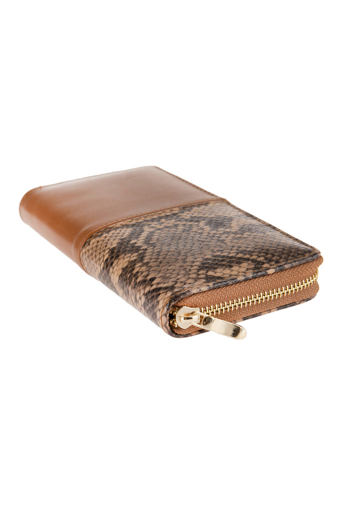 HDG2682 -HALF PRINTED SNAKE SKIN SINGLE ZIPPER LEATHER WALLET