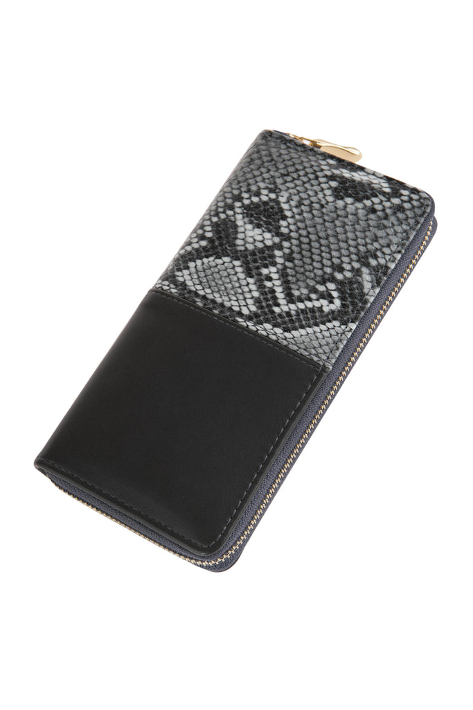 HDG2682 -HALF PRINTED SNAKE SKIN SINGLE ZIPPER LEATHER WALLET