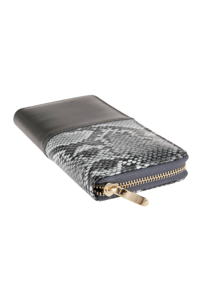 HDG2682 -HALF PRINTED SNAKE SKIN SINGLE ZIPPER LEATHER WALLET