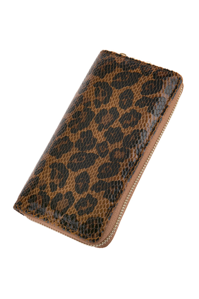 HDG2684 - LEOPARD PRINTED LEATHER SINGLE ZIPPER WALLET