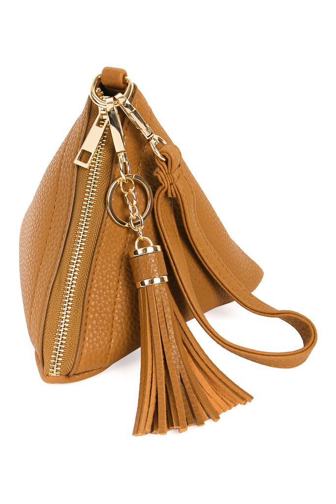 PYRAMID SHAPED LEATHER WRISTLET BAG