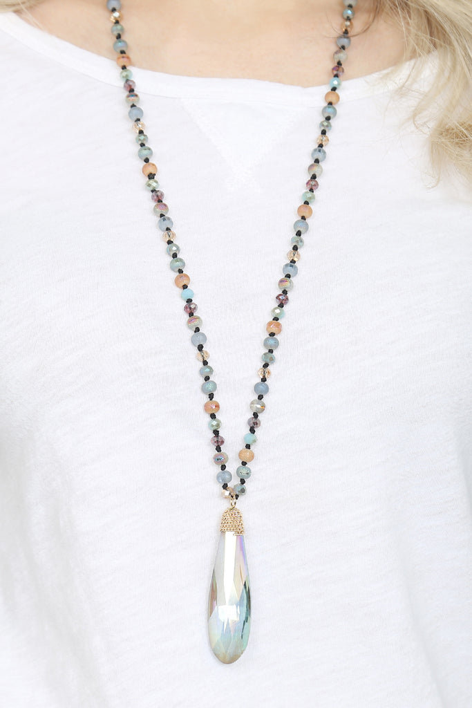 HDN2241 - TEARDROP GLASS RONDELLE BEAD NECKLACE