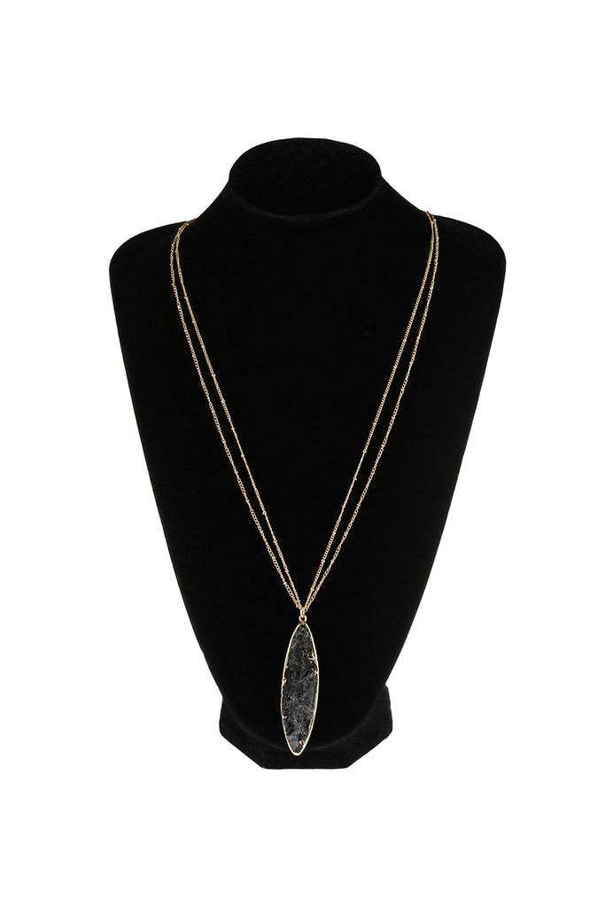 HDN2879 - NATURAL STONE MARQUISE SHAPE PENDANT NECKLACE