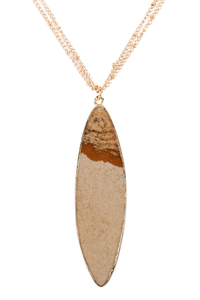 HDN2879 - NATURAL STONE MARQUISE SHAPE PENDANT NECKLACE