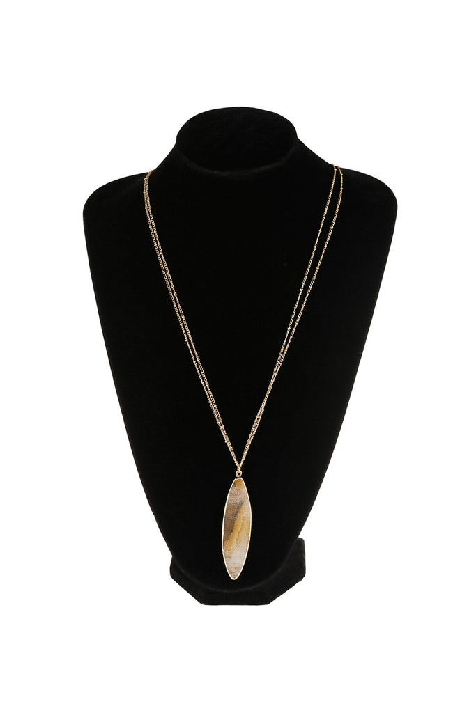 HDN2879 - NATURAL STONE MARQUISE SHAPE PENDANT NECKLACE