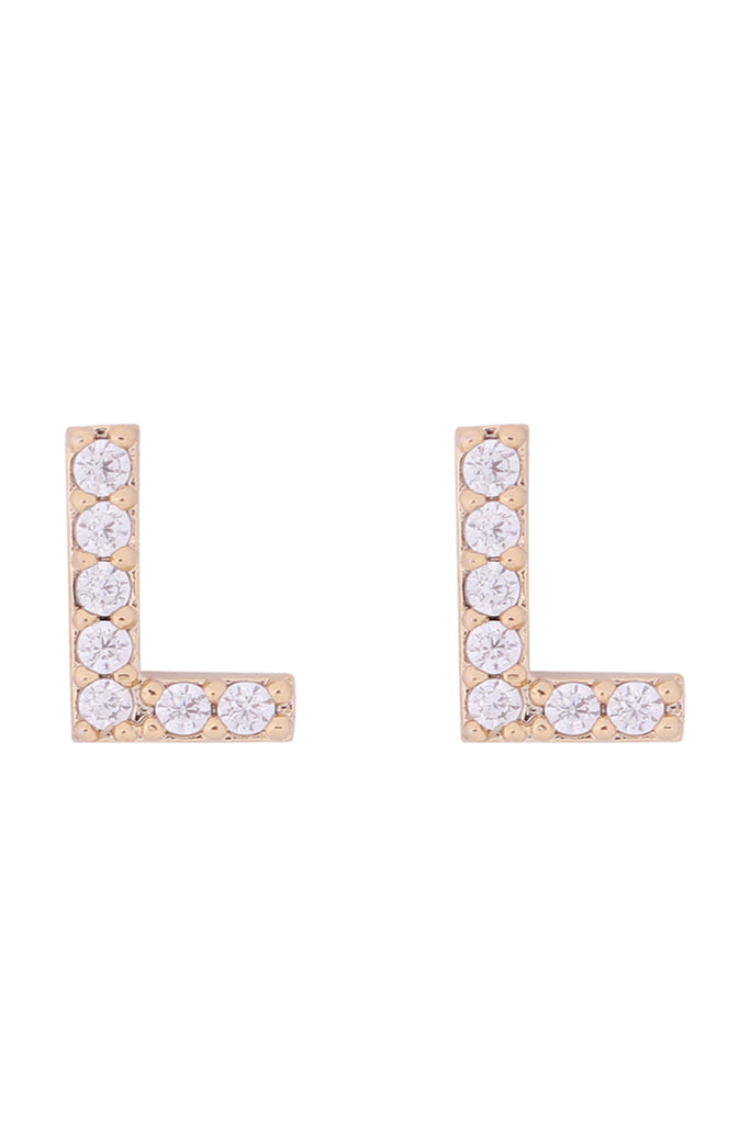 CUBIC ZIRCONIA "L" INITIAL EARRINGS