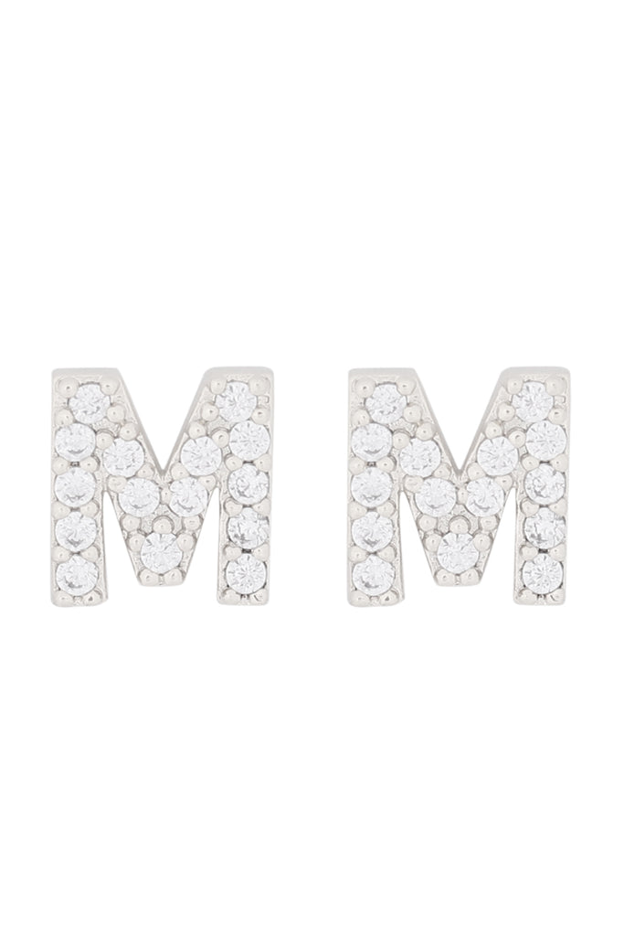 CUBIC ZIRCONIA "M" INITIAL EARRINGS