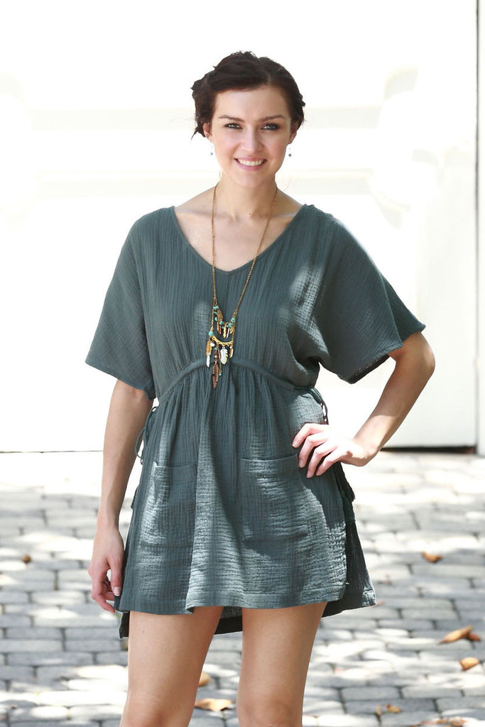 Side Tassel Tie Relax Tunic Dress