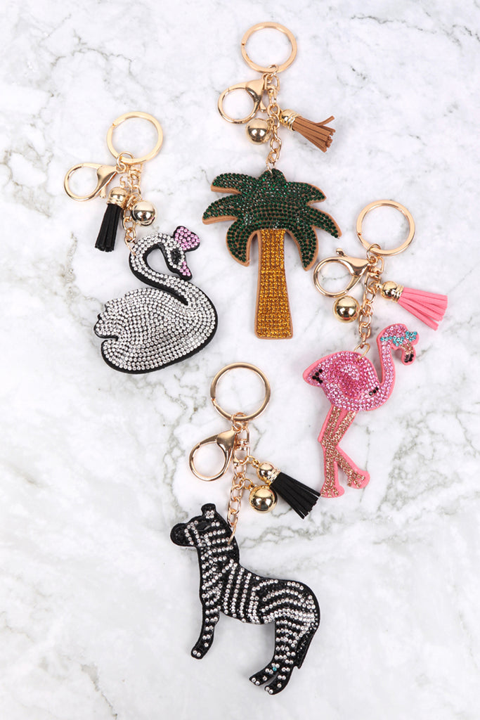 FLAMINGO RHINESTONE TASSEL KEYCHAIN