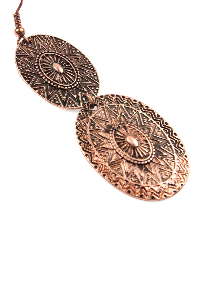 KE0402 - EMBELLISHED OVAL LINKED DROP BURNISHED EARRINGS