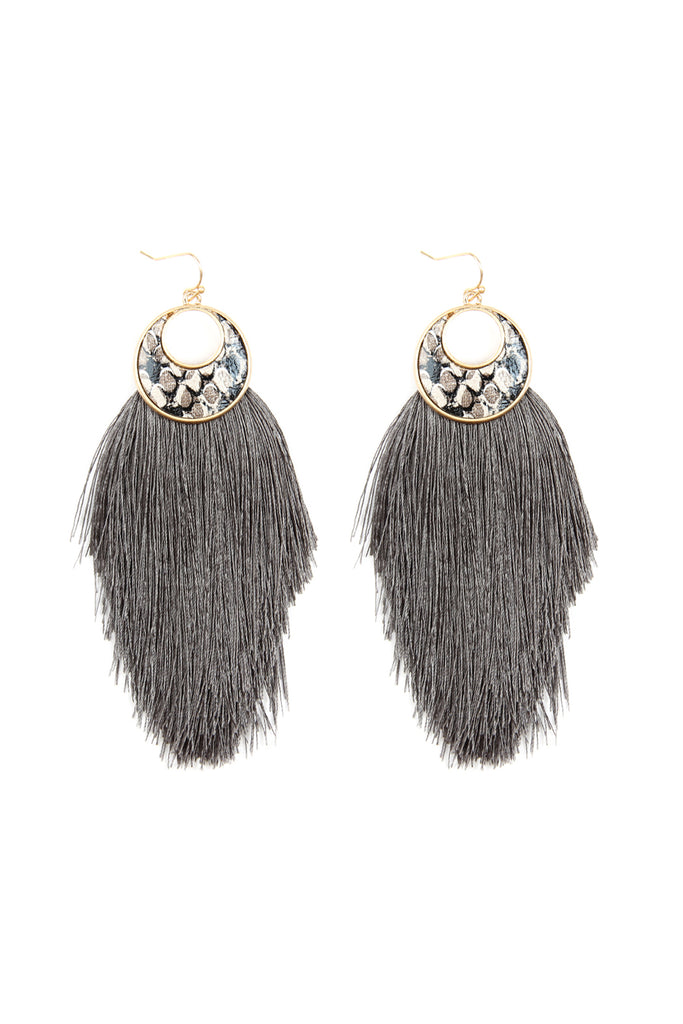 CRESCENT SHAPE SNAKE PRINT TASSEL EARRINGS