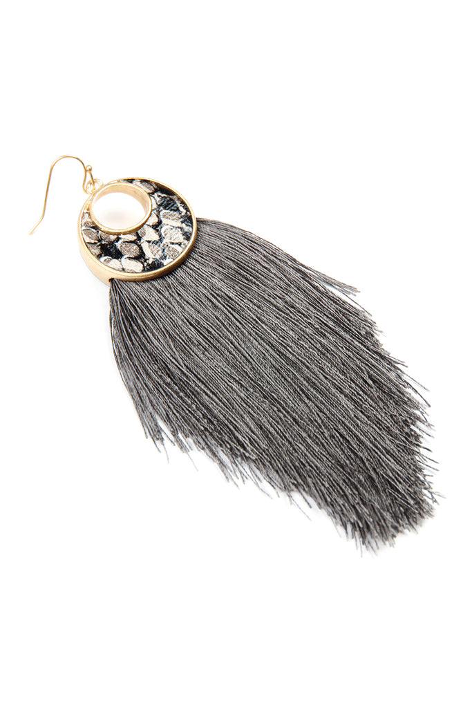 CRESCENT SHAPE SNAKE PRINT TASSEL EARRINGS