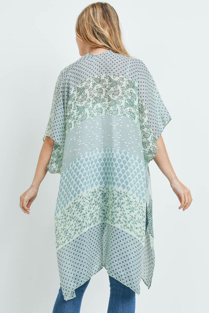 MS0174LM - LIME MULTI PATTERN BOHEMIAN PRINT KIMONO