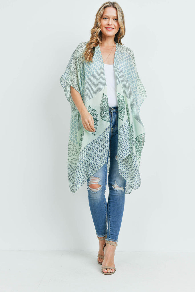 MS0174LM - LIME MULTI PATTERN BOHEMIAN PRINT KIMONO