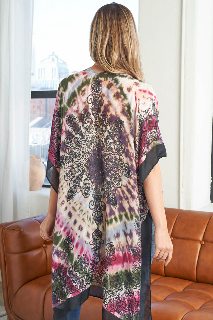 TIE DYE BOHO OPEN FRONT KIMONO