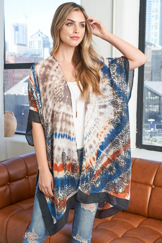 TIE DYE BOHO OPEN FRONT KIMONO