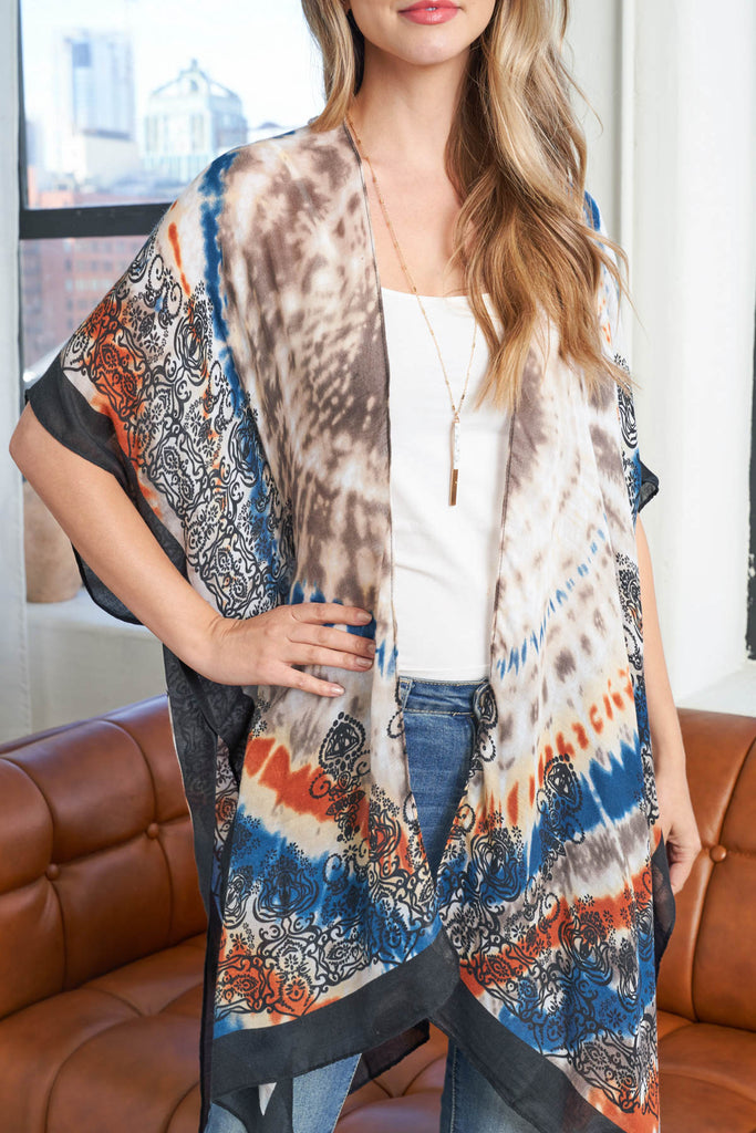 TIE DYE BOHO OPEN FRONT KIMONO