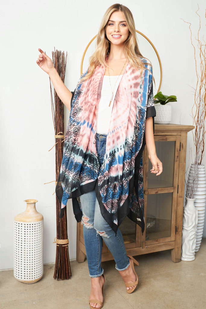 TIE DYE BOHO OPEN FRONT KIMONO