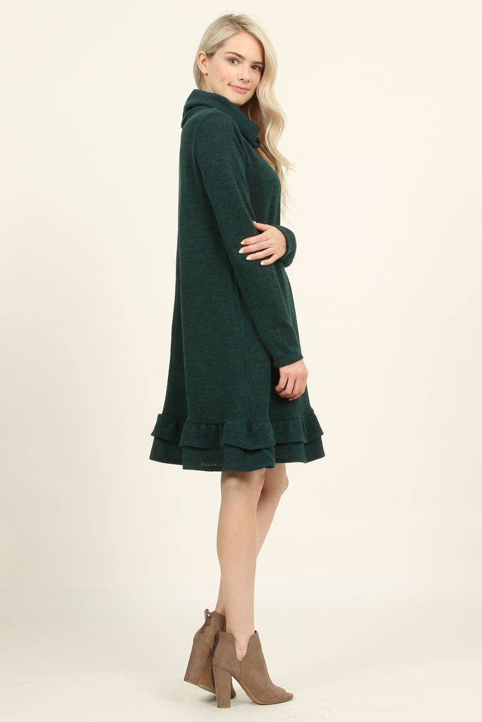 Turtle Neck Long Sleeve Double Layer Ruffle Border Dress