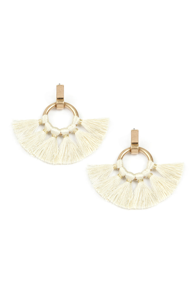 MYE1060 - FAN TASSEL POST WRAP HOOP DANGLE EARRINGS