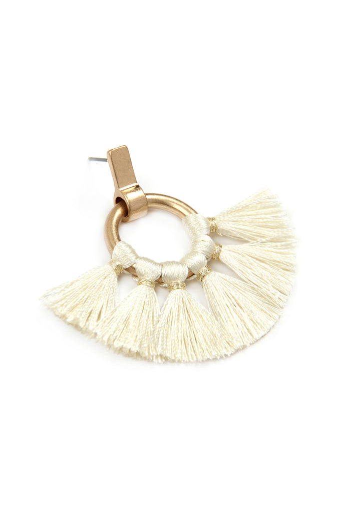 MYE1060 - FAN TASSEL POST WRAP HOOP DANGLE EARRINGS