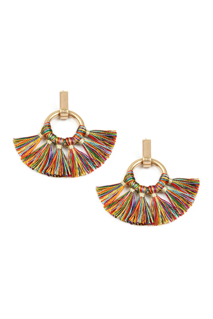 MYE1060 - FAN TASSEL POST WRAP HOOP DANGLE EARRINGS