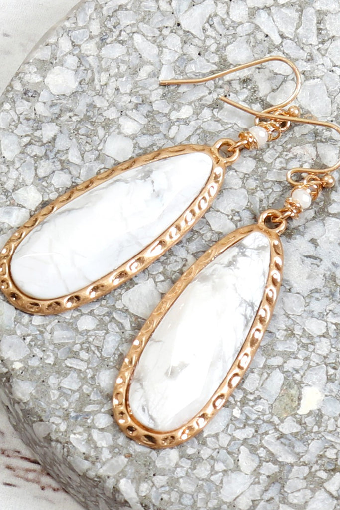 OVAL NATURAL STONE DROP HOOK EARRINGS