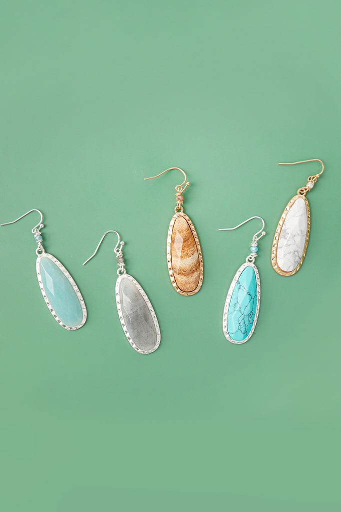 OVAL NATURAL STONE DROP HOOK EARRINGS