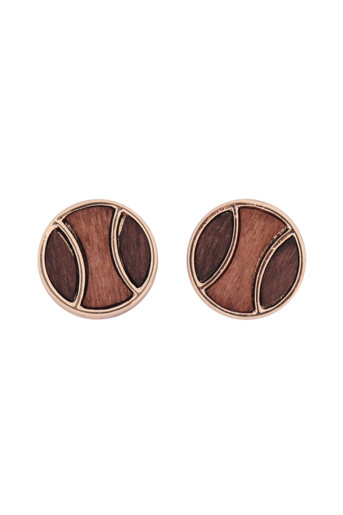 WOOD INSET BASEBALL POST BACK EARRINGS