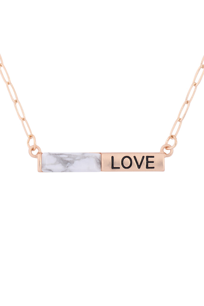 MYE1439 - "LOVE" HALF NATURAL STONE HALF METAL NECKLACE