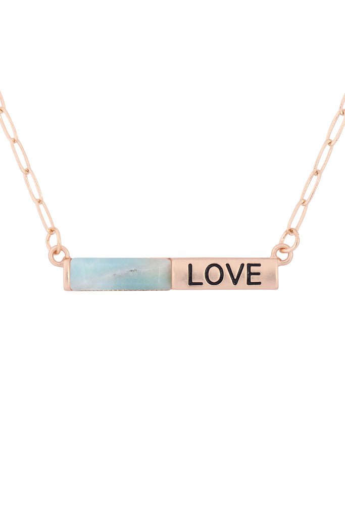 MYE1439 - "LOVE" HALF NATURAL STONE HALF METAL NECKLACE