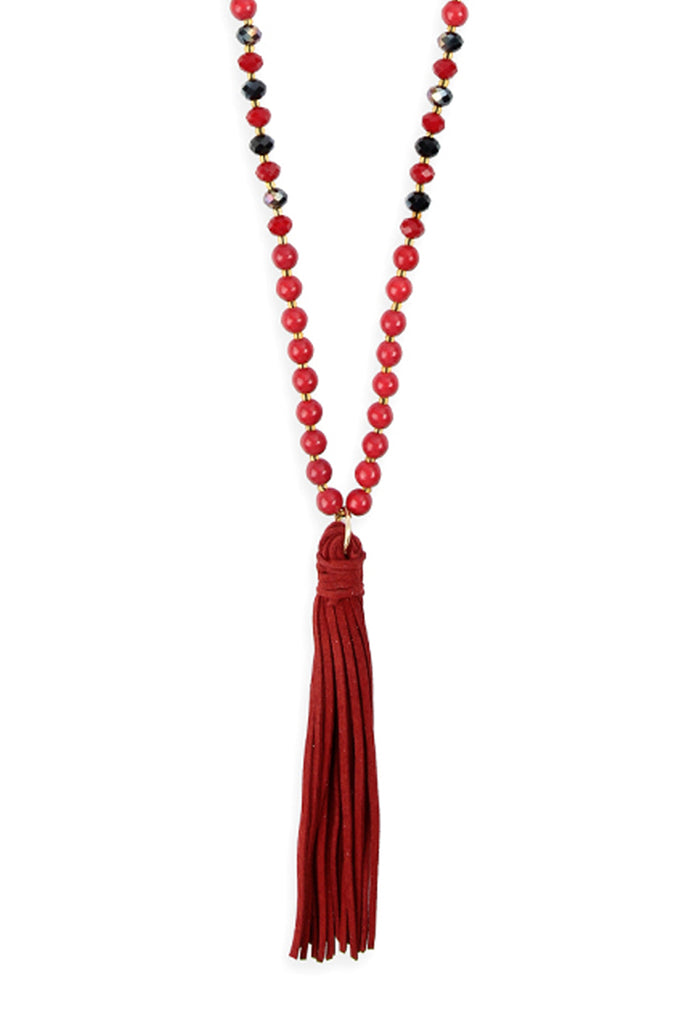 BEADED NECKLACE WITH LEATHER TASSEL