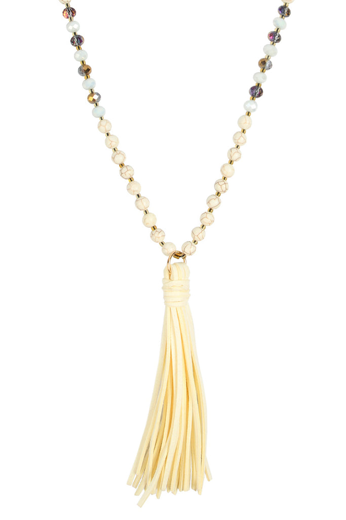 BEADED NECKLACE WITH LEATHER TASSEL