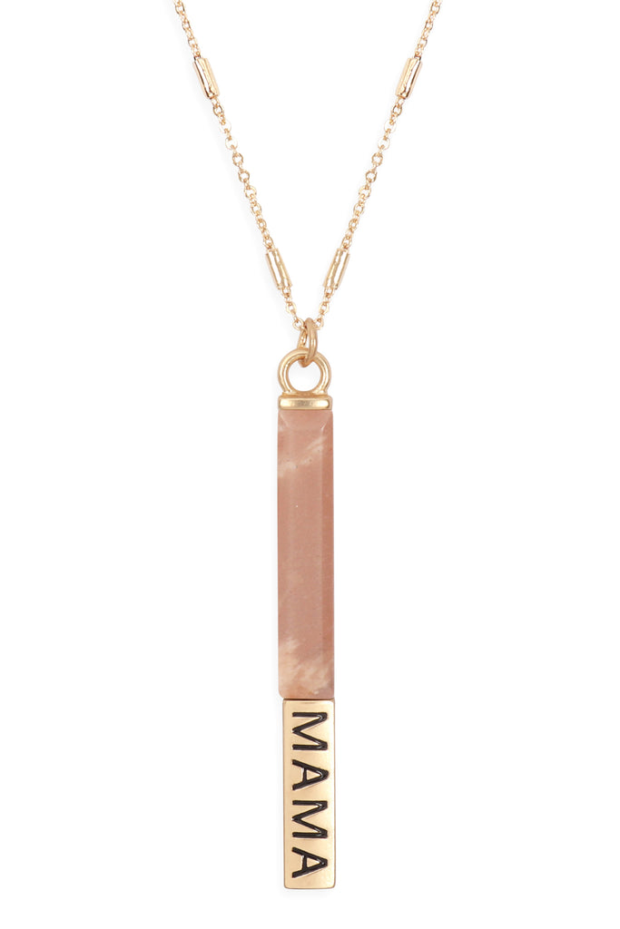 NATURAL STONE "MAMA" PENDANT BAR NECKLACE