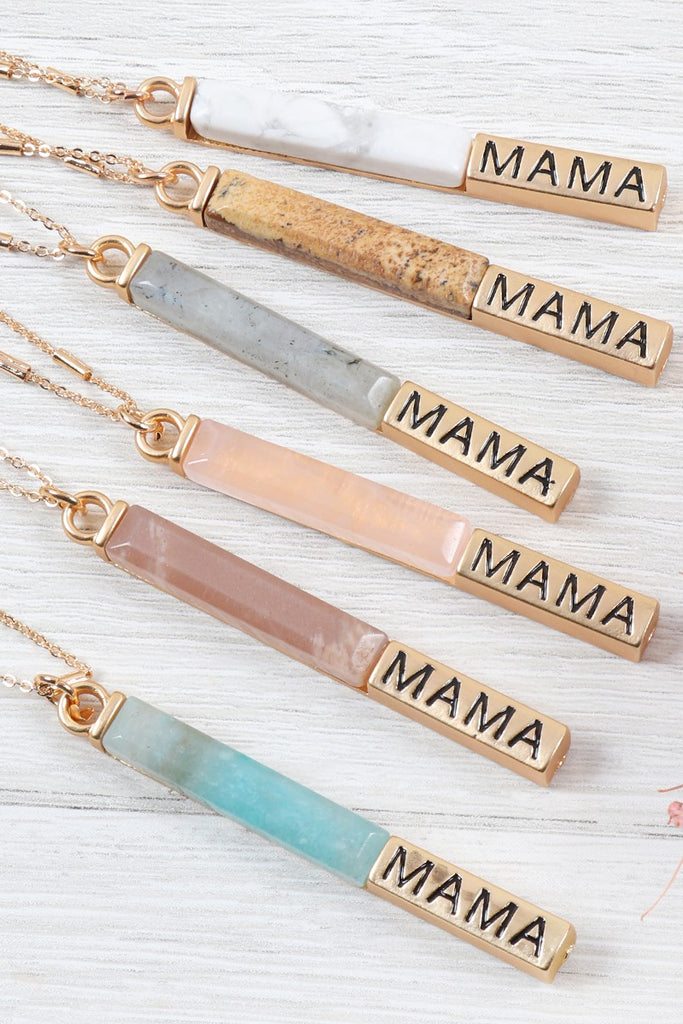 NATURAL STONE "MAMA" PENDANT BAR NECKLACE