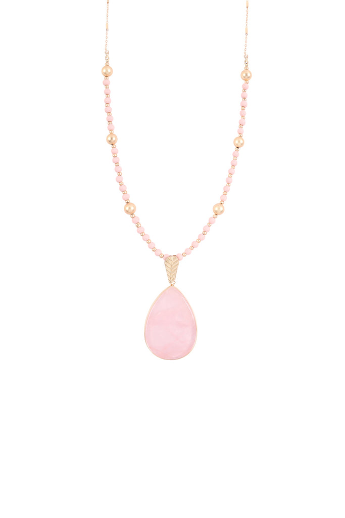 MYN1353 - PEAR SHAPED FACETED STONE PENDANT NECKLACE