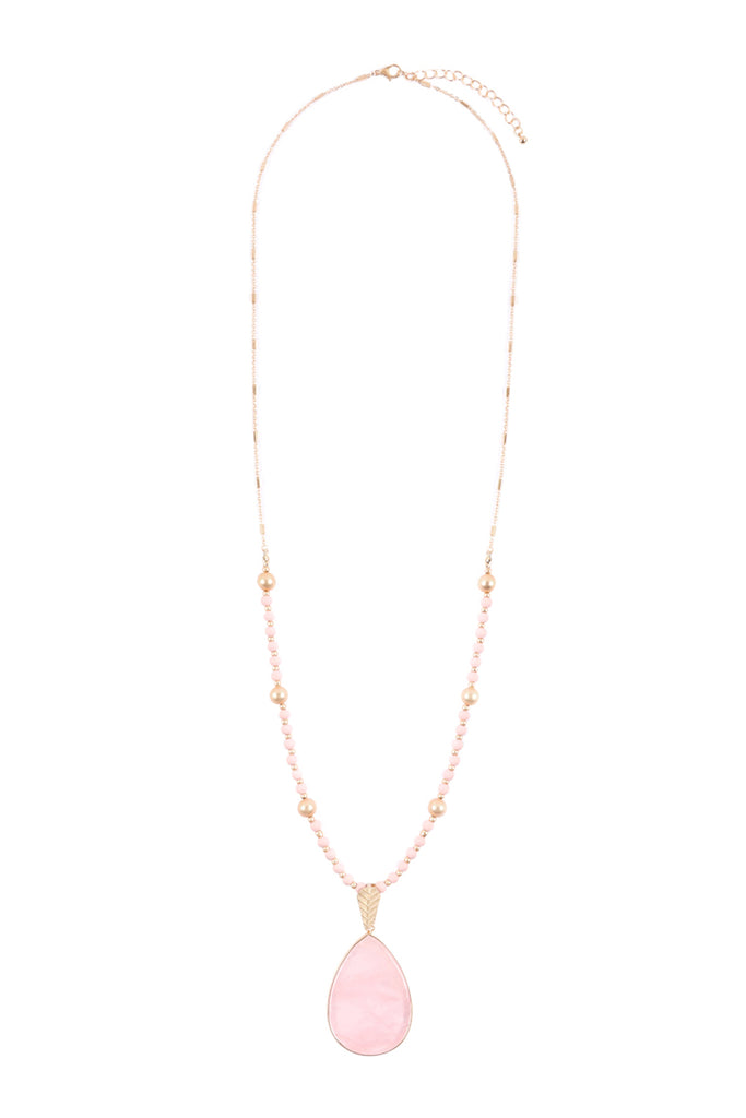 MYN1353 - PEAR SHAPED FACETED STONE PENDANT NECKLACE