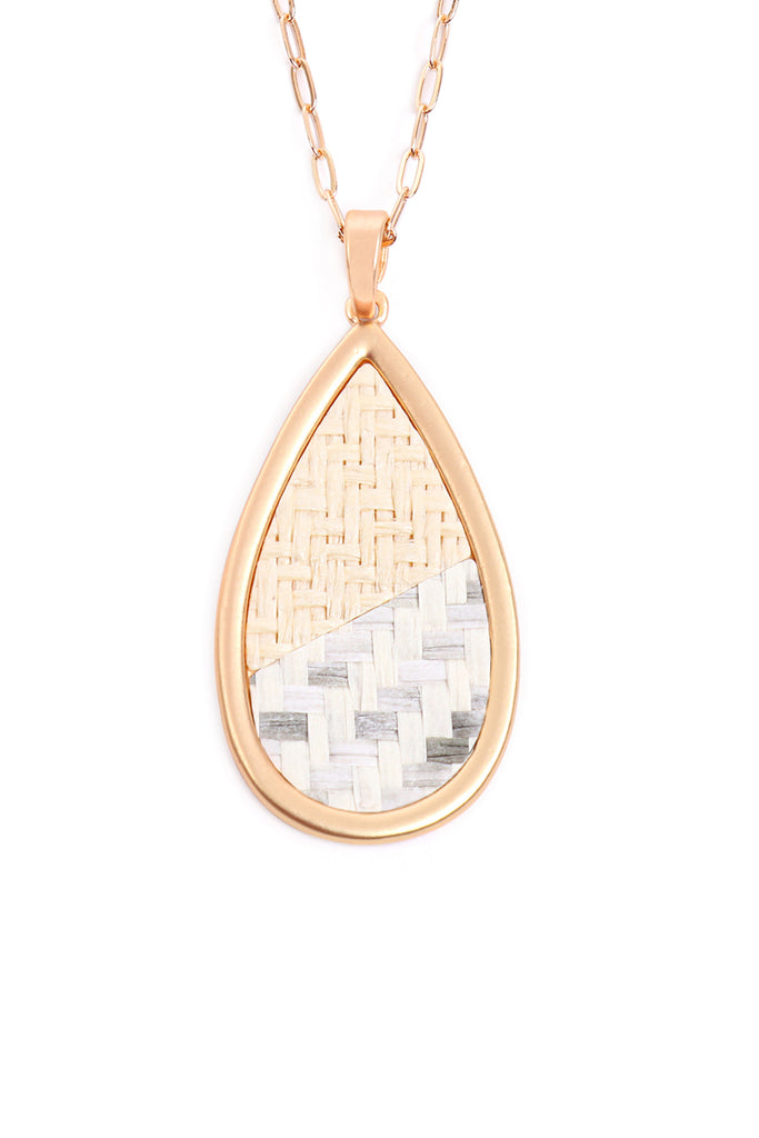 MYN1394 - TEARDROP SHAPE RATTAN PENDANT NECKLACE