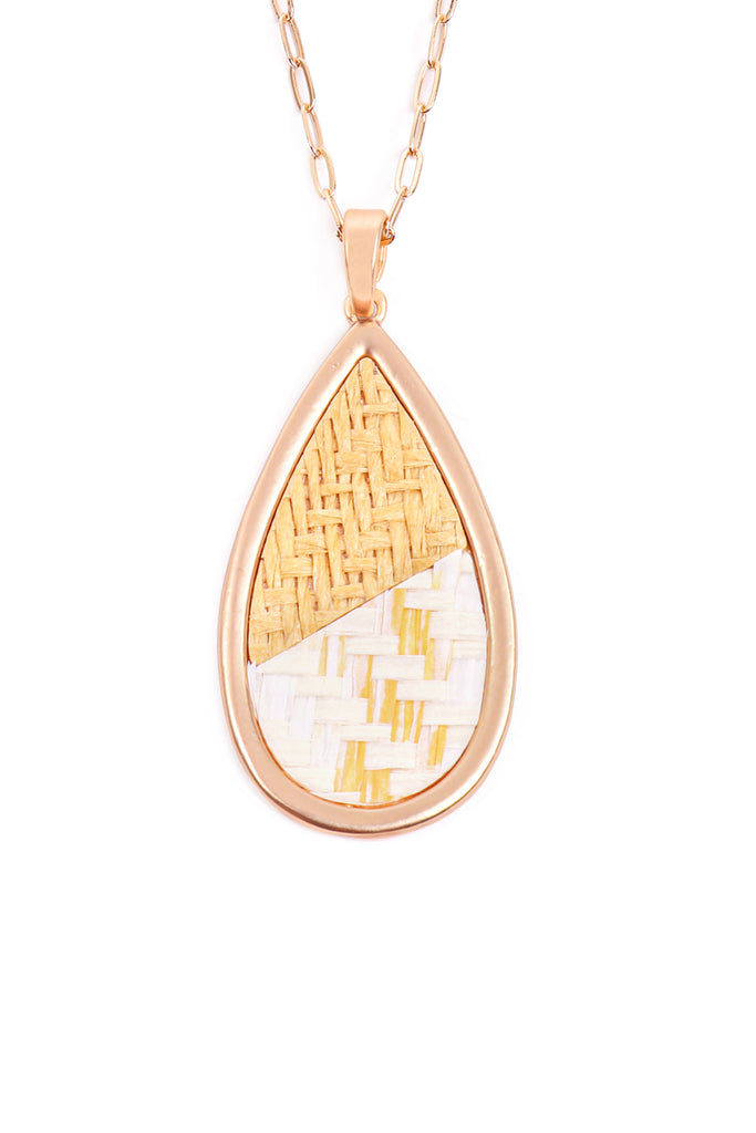 MYN1394 - TEARDROP SHAPE RATTAN PENDANT NECKLACE