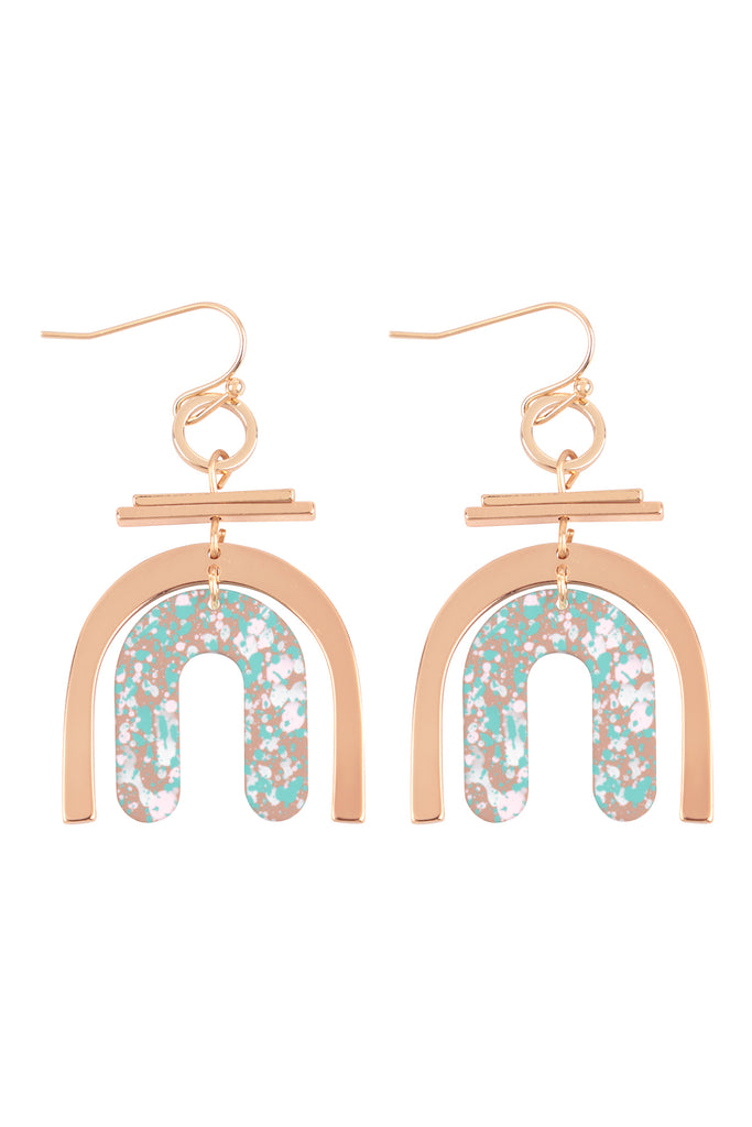 U UPSIDE DOWN LAYERED ACRYLIC PRINT DROP FISH HOOK EARRINGS