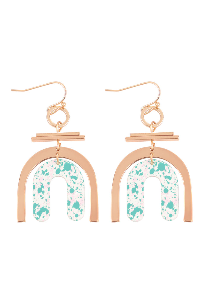 U UPSIDE DOWN LAYERED ACRYLIC PRINT DROP FISH HOOK EARRINGS