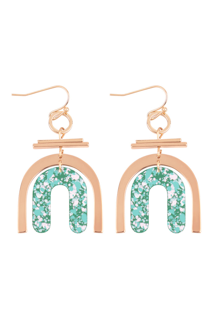 U UPSIDE DOWN LAYERED ACRYLIC PRINT DROP FISH HOOK EARRINGS