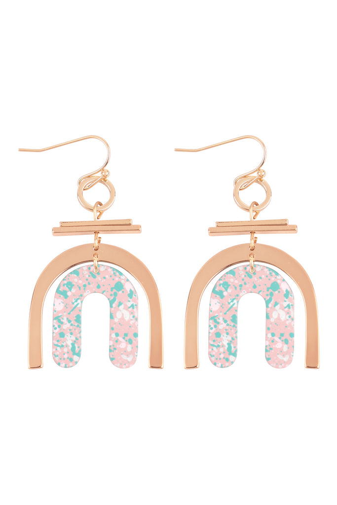 U UPSIDE DOWN LAYERED ACRYLIC PRINT DROP FISH HOOK EARRINGS