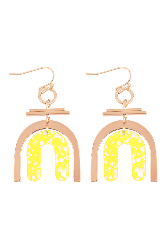 U UPSIDE DOWN LAYERED ACRYLIC PRINT DROP FISH HOOK EARRINGS